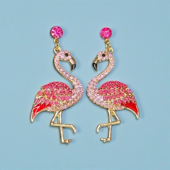 Jewelry - Pink Flamingo Crystal Dangle Earrings